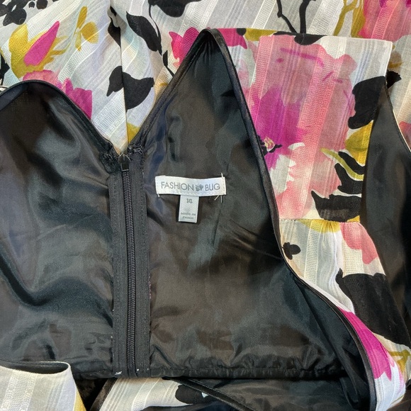 Fashion Bug Pink & Black Floral V-Neck Midi Dress - Picture 5 of 5